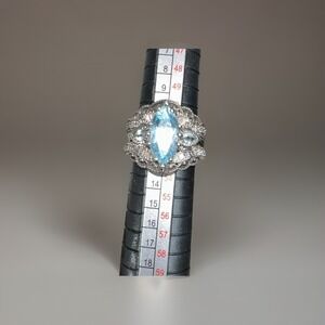 925 Sterling Silver Filigree Ring w/ Blue Gemstone & Diamond Accents – Size 6